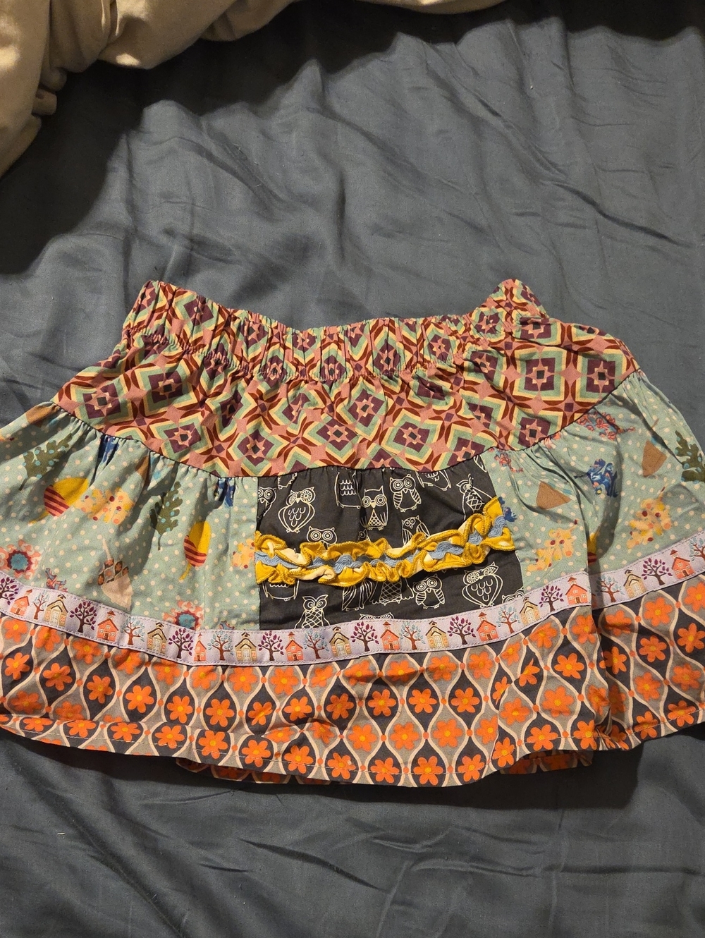 Matilda Jane Multicolor Patchwork Skirt with Aqua and Orange Accents